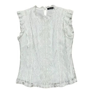 Simplee White Sleeveless Lace Blouse M